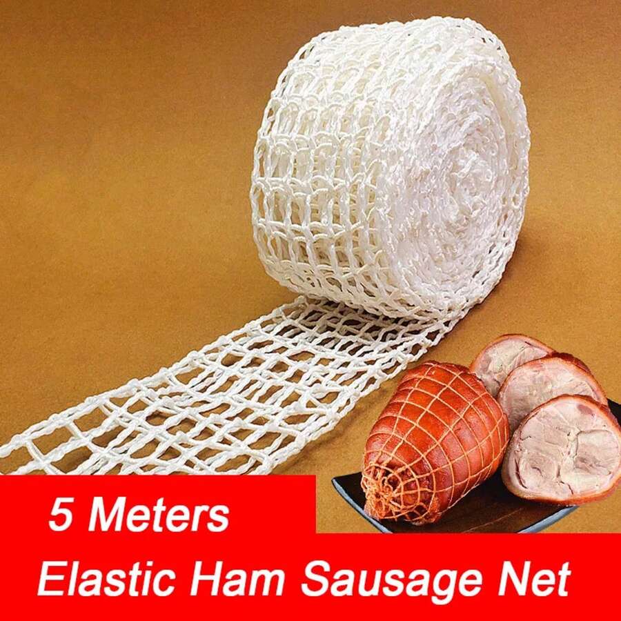 Rollo de malla para carne de 3/5/8m, malla elástica para jamón y salchichas, malla para envasado de salchichas, accesorios de cocina, malla de algodón para carne, herramientas de cocina - Blanco - Ver 1