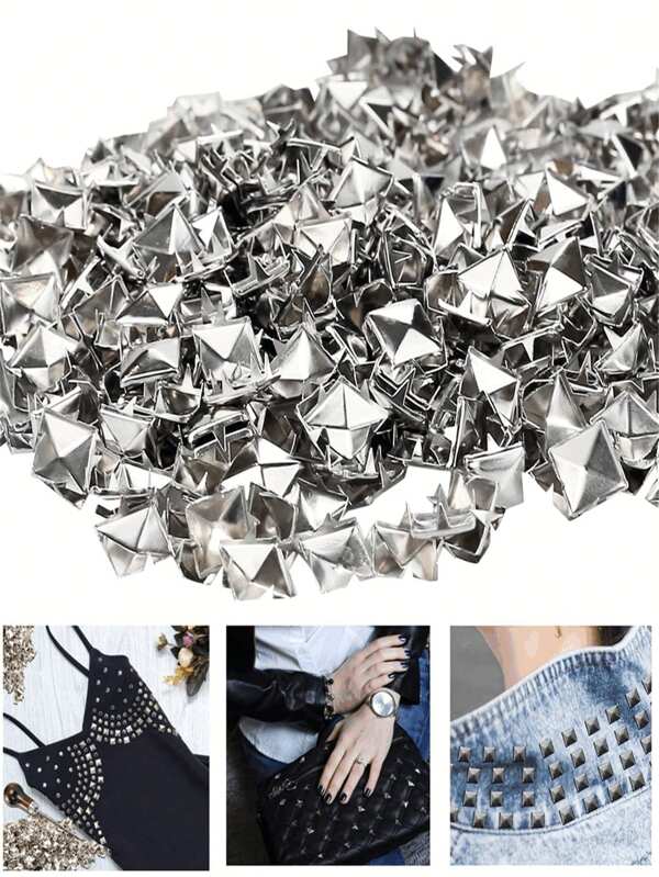 50pieces Square Pyramid Studs For Clothing Bag Leather Shoes Punk Rock Jewelry Craft, 4 Prong Metal Nailhead Studs Spikes Accessories