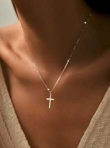 1 pièce Collier pendentif Croix en Argent Sterling 925, Boîte Cadeau de Bijouterie pour Femme