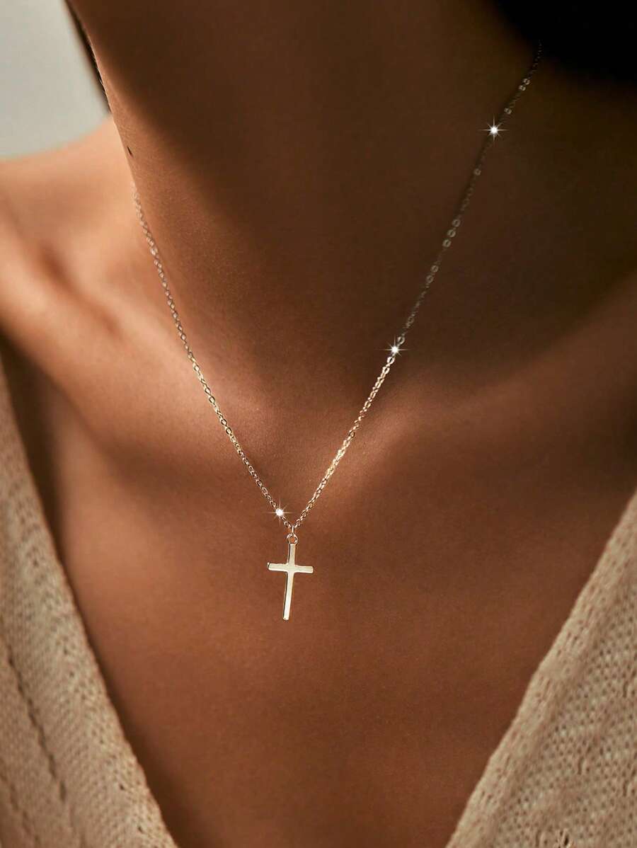 1 pièce Collier pendentif Croix en Argent Sterling 925, Boîte Cadeau de Bijouterie pour Femme