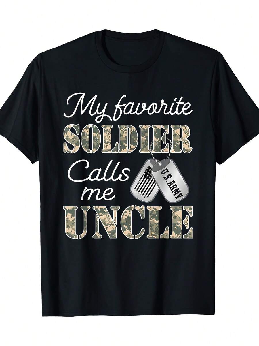 My Favorite Soldier Calls Me Uncle Proud US Army Family T-Shirt - 100% Cotton - 220g - Black - View 1