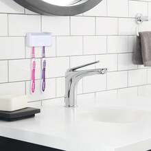 Toothbrush Holder Wall Mounted With Cover For Bathroom, 2 Slots Toothbrush Storage Organizer For Shower, Self Adhesive Toothbrush Hanger Rack For Dorm, Cabinet (White) - 白色 - 查看 6