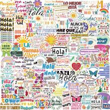 50PCS Spanish Phrases Cartoon Doodle Waterproof PVC Stickers, Asymmetrical Shape Matte Finish Self-Adhesive, Disposable, Suitable For Luggage, Skateboard, Guitar, Water Bottle - Iberian Theme Decal School Supplies,Back To School