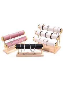 1pc Black, Green, White, Beige, Gray, Pink Creative Jewelry Rack, Wooden Bracelet Rack, Gold Three-Layer Bracelet Display Rack, Bracelet Display Rack, Watch Storage Rack For Women Storage Organizer Travel Essentials Father Gift Back To School - 彩色 - 查看 4