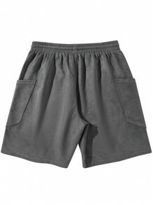 Pantaloni della tuta da uomo in camoscio con vita con coulisse e gamba dritta, pantaloni casual da esterno con tasche grandi