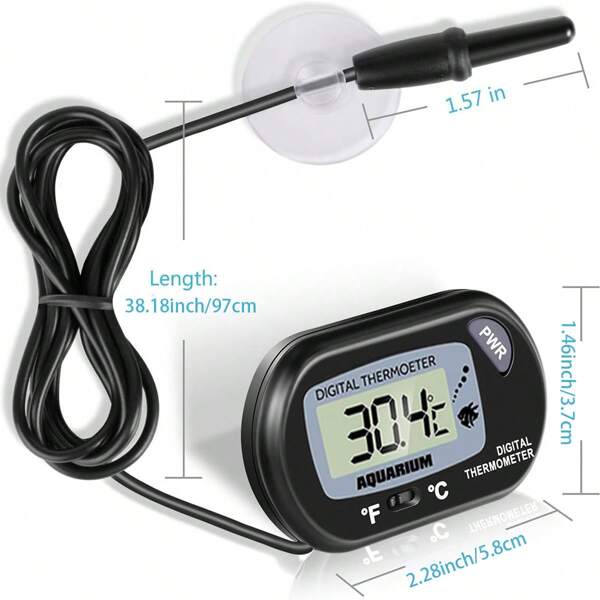 2 Stück Aquarium Thermometer, Doppelte Temperaturanzeige (Celsius & Fahrenheit), mit Saugnapf (geeignet für Aquarium, Reptilien & Haustierhabitate), batteriebetrieben (nicht wiederaufladbar Knopfzelle)