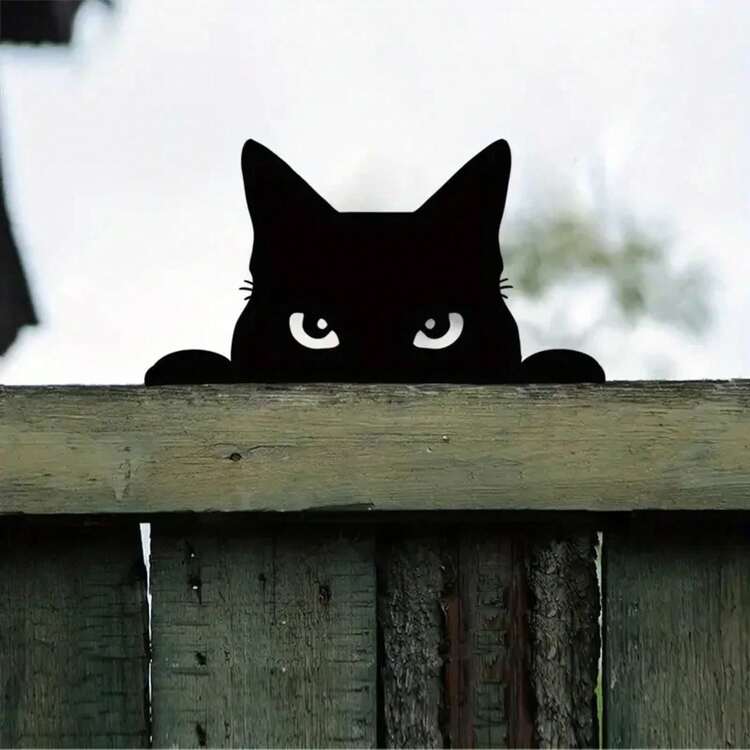 CIFBUY-escultura de gato, regalos, adorno de césped, Metal negro, gato mirando, escultura de patio, silueta de arte del hierro, decoración de jardín MTGE - TY3220-01 - Añade 1