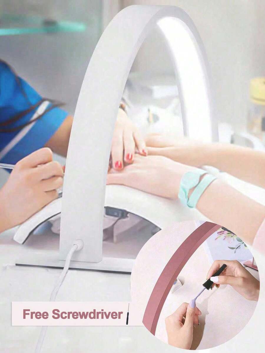 1 pieza Lámpara LED en forma de media luna portátil de 21.56in/15.35in, blanco/rosa/negro con control de botón, alimentada por USB, luz de triple color para manicura, extensión de pestañas, tatuaje y cuidado de la piel, también se puede usar para iluminación de salón. - Multicolor - Ver 1