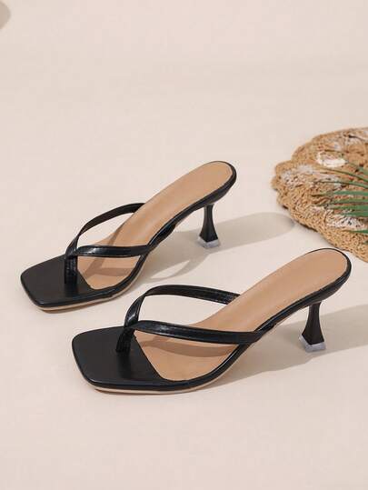 Women's Fashion Thong Sandals, Pyramid High Heels, Black Summer Comfortable Flip-Flops, Solid Color Slippers, Fashionable High Heel Sandals Suitable For Formal, Party, Work And Daily Wear