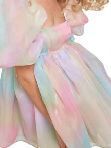 Women's Puff Sleeve Tulle Princess Dress Off Shoulder Square Collar Mini Dress Puffy Mesh Party Prom Evening Dress - Đỏ và trắng - Xem 7