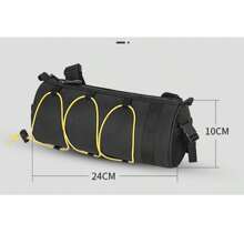 Adjustable Bike Handlebar Bag - Black, Multi-Compartment, Portable Front Frame Tube Bag For Cycling Essentials, Handlebar Mounted Bag, Smooth Cylindrical Design, Elastic Fixing System, Bicycle Bag