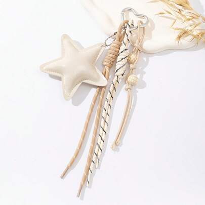 Pentagram Wooden Bead Bag Charm Rope Braided DIY Freely Combinable Bag Accessory