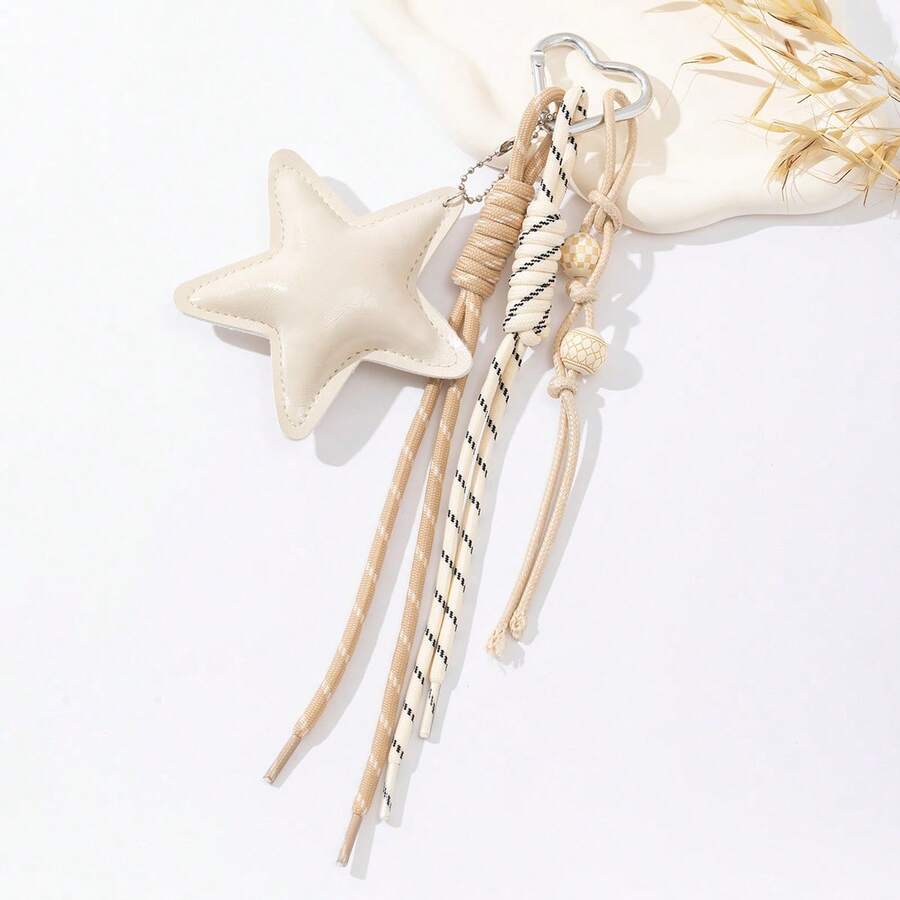 Pentagram Wooden Bead Bag Charm Rope Braided DIY Freely Combinable Bag Accessory