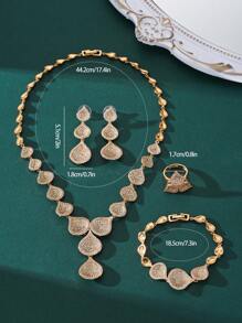 4 pièces Ensemble de collier, bracelet, boucles d'oreilles et bague de mariage de soirée de luxe Dubaï, décoration de mariée saoudienne avec design en zircone et goutte d'eau à gland