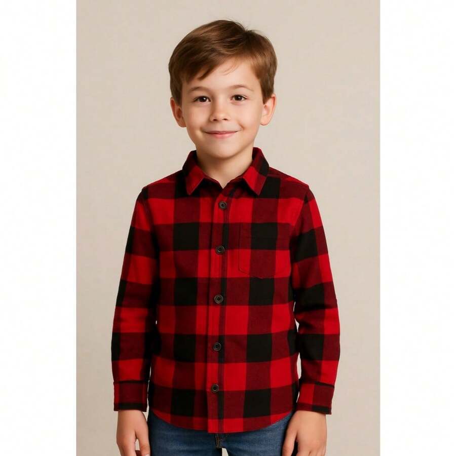 Children's Plaid Shirt, Flannel, Long Sleeve – Sizes 2 To 16 - Redwood - View 1