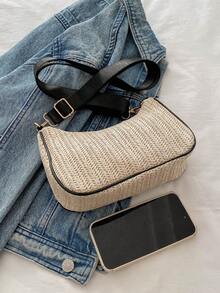 Simple Versatile Woven Underarm Bag, Fashionable Shoulder Sling Bag With High-Quality Feel - Black and White - View 6