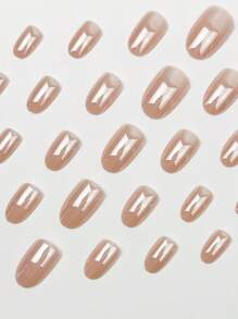 Instantly Upgrade Your Look With 24pcs Press On Nails Medium, Fashionable Street Business Casual Fake Nails, Modern Classic Minimalist Nordic Style, Aurora Electroplating, Nude Pink Oval Fake Nail Set, Suitable For Elegant And Gentle Girls And Women To Use In Daily Life. Exquisite Detachable Fake Nail Plates Make Your Fingers More Charming