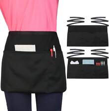 Server Waitress Waist Apron - Half Apron With 3 Pockets,2 Pack Black Short Aprons For Servers,Waiter Apron - 黑色 - 查看 7