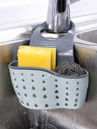1pc Sink Hanging Drain Basket With Silicone Storage Box, Adjustable Shoulder Strap Drain Rack, Sponge Holder, Faucet Hanging Basket, Kitchen Storage Bag, Perfect For Storing Sponges And Rags In The Kitchen.