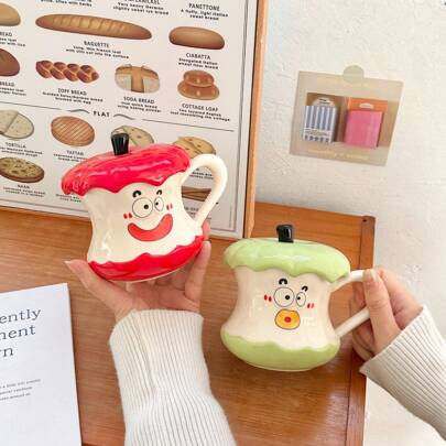 1 pezzo Tazza in ceramica di alta qualità a forma di mela con coperchio, tazza divertente, tazza per acqua domestica, ottimo regalo per le donne