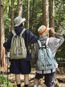 1 pieza Mochila deportiva unisex de nailon ligero con cordón, bolsa de gimnasio adecuada para bádminton, senderismo, camping, viajes, deportes, vacaciones