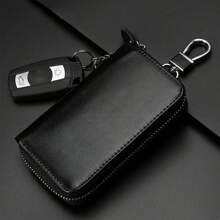 1 pièce Porte-clés multifonction zippé pour voiture, sac à carte porte-clés en PU unisexe à suspendre à la taille pour clés de voiture, clés de porte, cartes, accessoires de voiture d'usage quotidien décontracté, porte-charm scolaire