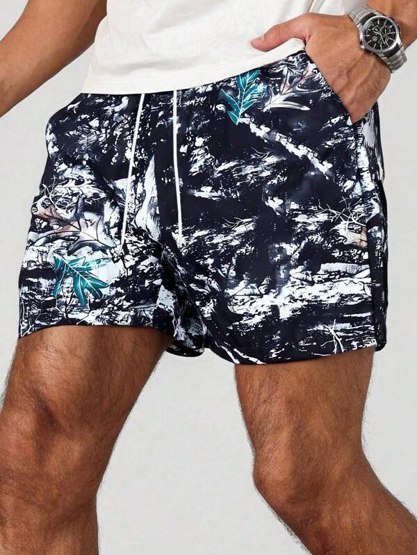 Men's Ditsy Floral Straight Leg Shorts, Casual Comfortable Personalized Versatile Leaf Print Summer Sports & Leisure Bermuda Shorts