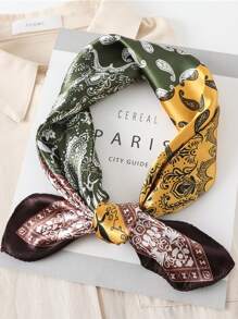 1pc Men's Fashion Versatile Paisley Printed 60cm Silk-Like Neckerchief