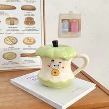 1 pezzo Tazza in ceramica di alta qualità a forma di mela con coperchio, tazza divertente, tazza per acqua domestica, ottimo regalo per le donne