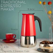 New  9 C Greca Stovetop Pr Maker 450ml/15oz, Moka Pot  Cee Percolator Dign, Red Stainls Steel Stove Top Cee Maker For Camping Or Home Use, Italian Cee Maker Stovetop - 紅色9C - 查看 6