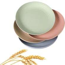 LMETJMA 4Pcs Lightweight Wheat Straw Plates Unbreakable Reusable Dinner Dishes Plates Set Dishwash & Microwave Safe JT93