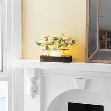 Nuevas - Luces de tarro Mason Centropieza de mesa para comedor estilo rústico con bandeja de madera y 3 tarros con flores Centropieza para sala de estar primavera y verano - Color como se muestra + Tamaño como se muestra - Ver 7