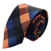 Black Orange Plaid Slim Tie - Black - View 1