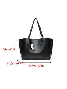 Za Home Commuter Tote Bag 2025 Summer New High-Capacity Fashion Shoulder Bag Waxed Leather Retro Portable Shopping Bag - 黑色 - 查看 9