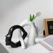 1pc Hollow Ceramic Vase, Abstract Floral Design Ceramic Vase, Modern Boho Style Decorative Ceramic Vase For Home Decor