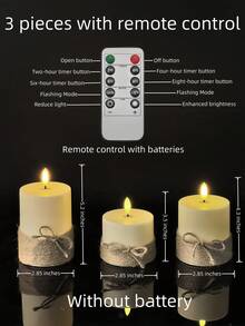 3 件套无焰蜡烛（带定时器）、LED 蜡烛、带黄麻绳的柱状蜡烛、逼真的蜡烛灯（带 3D 火焰效果），适用于婚礼、万圣节、花园装饰、派对、家居装饰、餐桌装饰