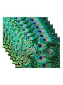 1/2/4/6/8 piezas Manteles individuales con estampado digital, manteles individuales con estampado de pluma de pavo real, adecuados para uso diario, festivales, fiestas, cumpleaños, bodas, cenas, decoración del hogar en la cocina y el comedor