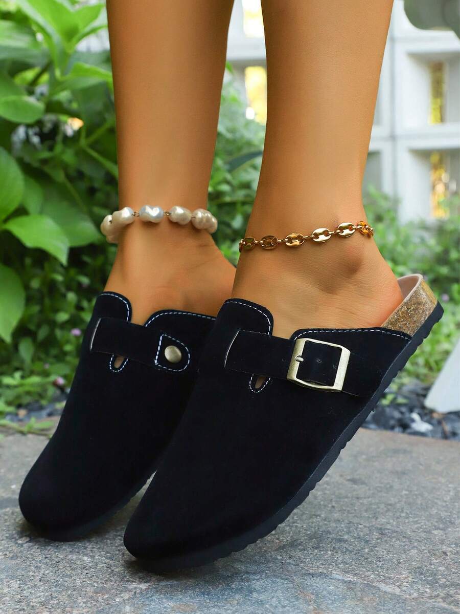 2025年春季女款新款厚底流行包头凉鞋一脚蹬休闲鞋 - 黑色 - 查看 1