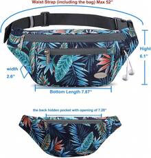 Entchin Fanny Pack Women Men,Crossbody Belt Bag With 4-Zipper Pockets,Adjustable Waist Bag Pack,One Of Most Popular Travel Essential Gifts Walking,Traveling,Cycling - 花卉海軍藍 - 查看 3