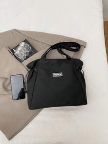 Fashion Versatile Solid Color New Casual Minimalist Tote Bag, Chic Contrast Color Shoulder Large Handbag - Black - View 3
