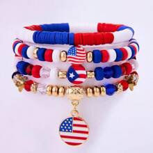 4th Of July Bracelets For Women Red White And Blue Bracelets USA Clay Bead Bracelet American Flag Bracelets Patriotic Beaded Stackable Bracelet Bracelet Set For Men
