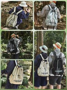 1 pieza Mochila deportiva unisex de nailon ligero con cordón, bolsa de gimnasio adecuada para bádminton, senderismo, camping, viajes, deportes, vacaciones