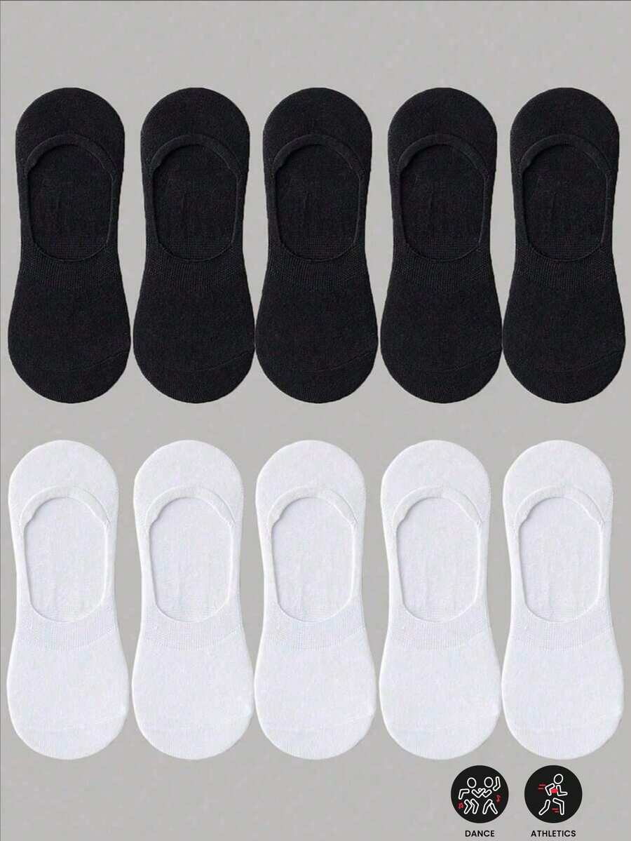 10双/6双男女通用简约舒适抗菌柔软踝袜，黑白相间，时尚休闲，硅胶防滑衬里，适合日常、休闲、运动、四季 - 彩色 - 查看 1