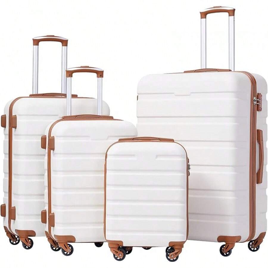 COOLIFE Juego de equipaje de 3 piezas con cerradura TSA ligera, juego de 4 piezas - conjunto familiar-albaricoque blanco - Ver 1