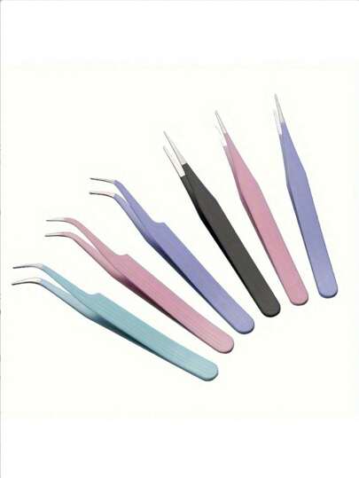 2pcs Cute Colored Tweezers, Elbow-Shaped & Straight, Macaron Style, Mini Lightweight Convenient Picking Up Tool, Adhesive Stickers, Household Assistance