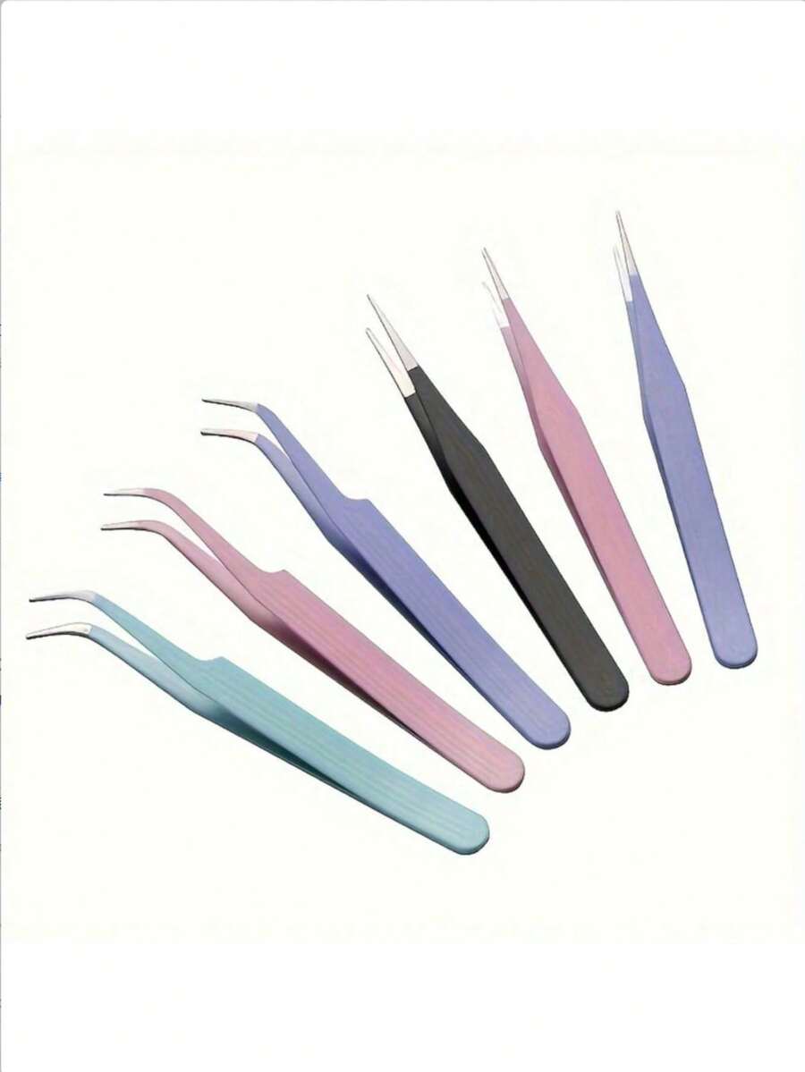 Bộ 2 nhíp dễ thương màu đen/xanh dương, đầu nhíp cong/thẳng nhiều màu sắc, nhẹ, tiện dụng để gắp nhãn dán và keo dán, dụng cụ hỗ trợ gia đình. - Nhiều màu - Xem 1