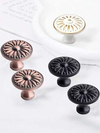 6pcs/Set Drawer Pull Handles, Available In 4 Colors: White, Antique Green, Antique Red, Black, Made Of Zinc Alloy, Hand-Painted Pattern, Comes With Screws, Suitable For Drawers, Cabinets, Dressers, Doors, Wardrobes, Shoe Cabinets