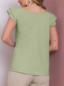MARILYN MONNA Blusa Feminina Babado com botao manga curta Regata moda verão camiseta - Matchá - Visão 3