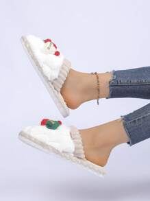 Christmas Hat Slippers, Women Fluffy X-Strap Platform Slides, Comfy Soft Open-Toe Non-Slip Indoor Slippers, Home Shoes