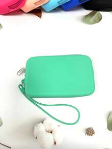 1 件硅胶材质多功能化妆收纳包，大容量收纳包，带抽绳的简约化妆包，便携式口红/硬币/数码/旅行包，防震耐压，耐热易清洁，美容化妆工具。